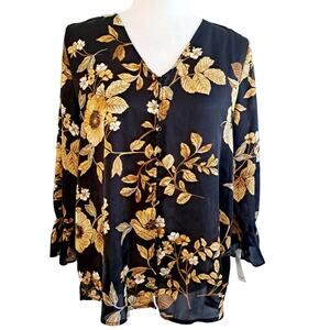 Rebecca Malone Satin Button Up Floral Print Top